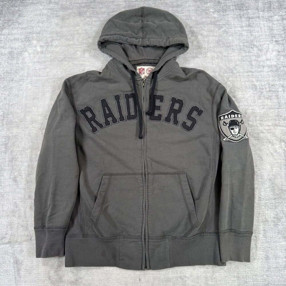 Raiders Sweatshirt Mens Small Gray NFL 47 Brand Full Zip Applique Logo Hoodie